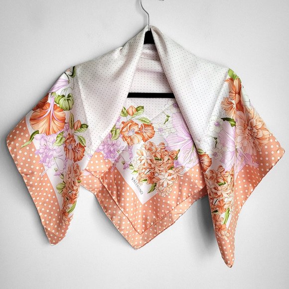 NWOT Valentino 100% Silk Polka Dot Floral Print Romantic Wrap Shawl Scarf
